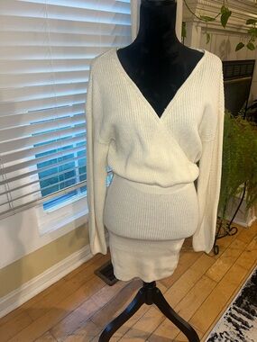 Tularosa Cream Knit Dress with Ribbed Detail